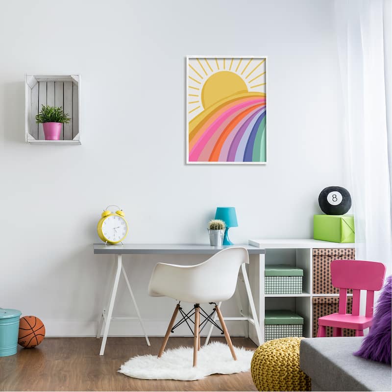 Stupell Rainbow Stripes Pattern Yellow Sunshine Rays Illustration Framed Wall Art - Multi-Color