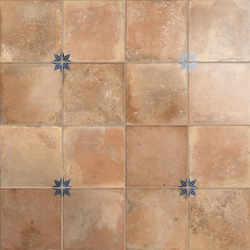 Merola Tile Kings Nonna with Blue Star 17-7/8" x 17-7/8" Porcelain Floor and Wall Tile