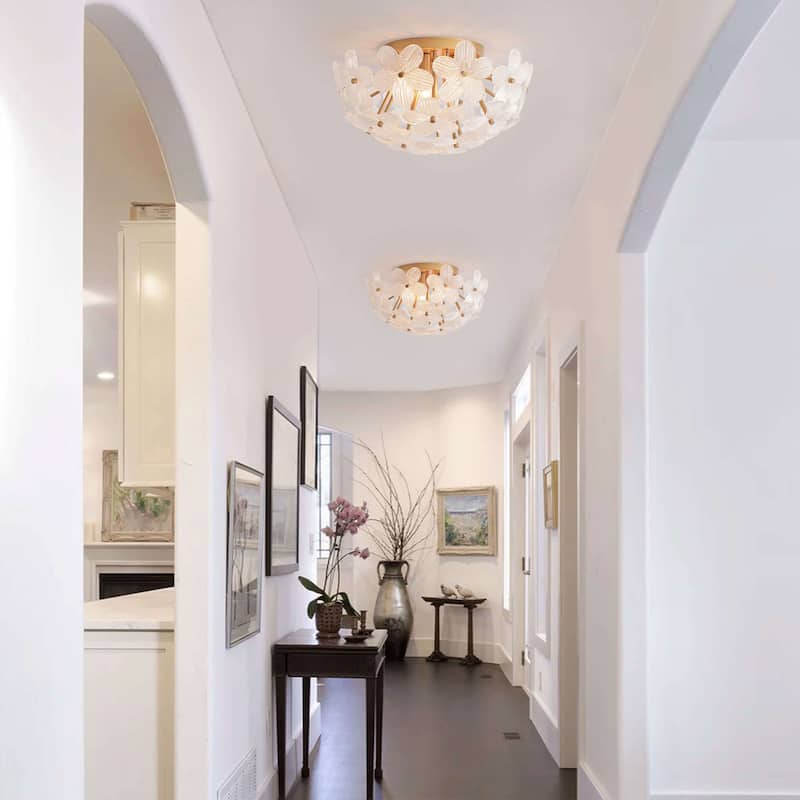 Frieda Modern 5-Light 20" Brushed Brass Clear Glass Flower Flush Mount - 20 inches in diameter x 10 inches H