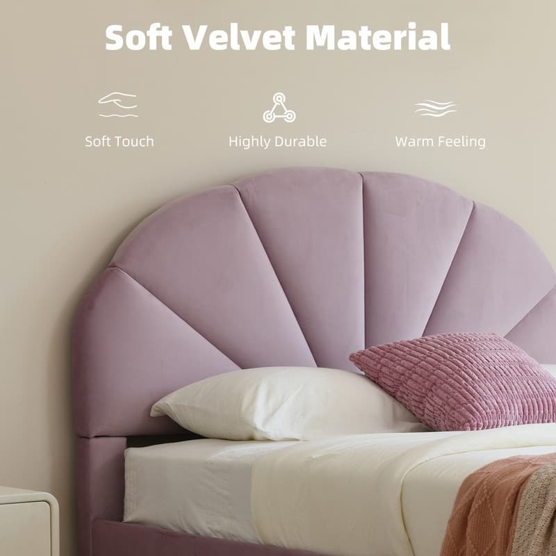 Upholstered Bed with Unique Seashell Headboard