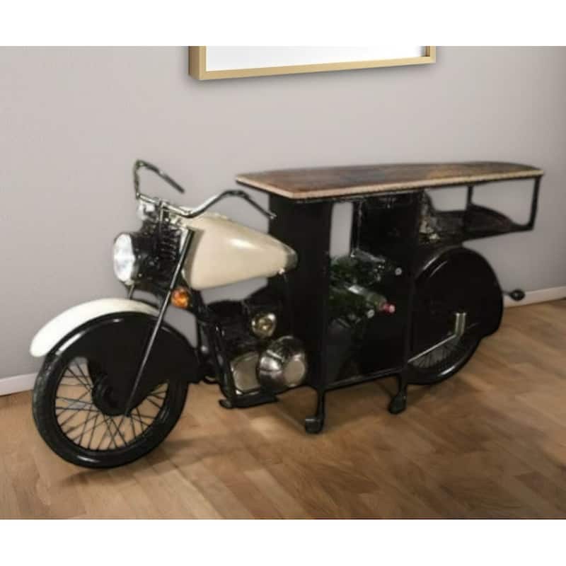 HomeRoots Black and White Metal And Solid Wood Rolling Bar Cart With Wine Storage - 90.00 in. x 39.00 in. x 18.00 in. - White/Black - Metal