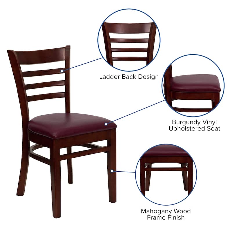 Ladder Back Wooden Restaurant Chair - 17.5"W x 20"D x 33.75"H