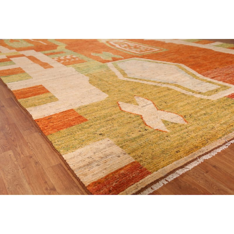 Orange Geometric Moroccan Oriental Large Rug Handmade Wool Carpet - 10'4" x 13'8" - 10'4" x 13'8" - Orange