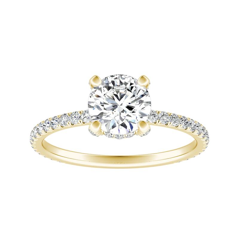 Auriya 14k Gold Round Moissanite Engagement Ring 1 1/8ctw - Yellow - 4