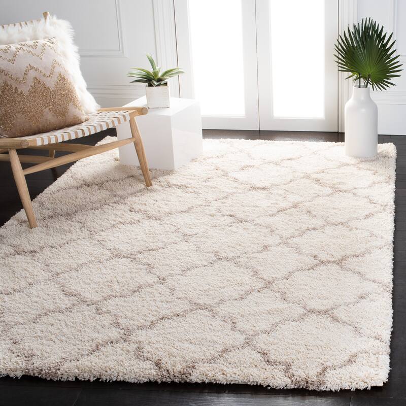 SAFAVIEH Hudson Shag Vitchka Glam Trellis 2-inch Area Rug - 8' x 10' - Ivory/Beige