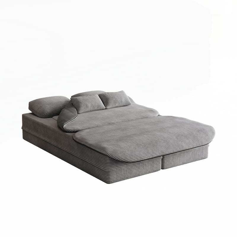 Folding Mattress Sofa with Fixed Shape Frame Convertible Sleeper Foam Sofa Bed with Blanket