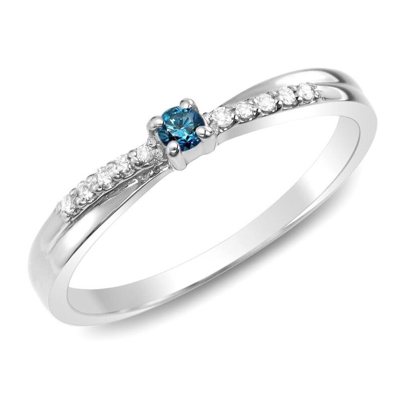 Auriya 1/10ctw Blue and White Diamond Promise Ring 10k White or Two-tone Gold - White - 4