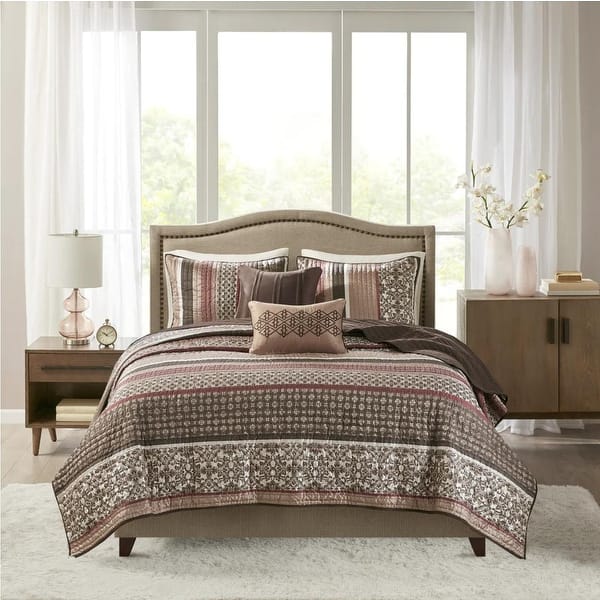 slide 2 of 13, Madison Park Dartmouth 5 Piece Jacquard Quilt Set with Throw Pillows
