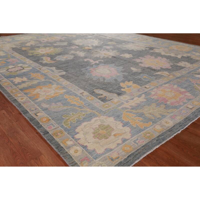 Hand Knotted Oriental 100% Wool Carpet Transitional All-Over Greys & Charcoal Oushak Area Rug - 10' 0'' X 8' 0''
