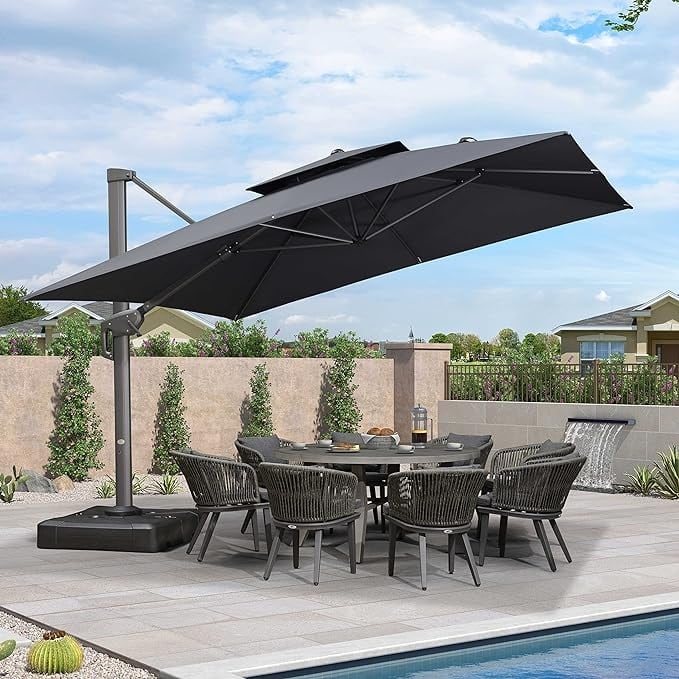 PURPLE LEAF Patio Cantilever Umbrella with 360 Degree Rotation - 12ft-Grey