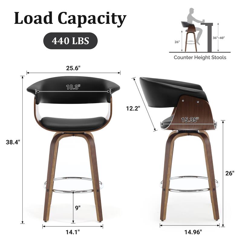 Modern Swivel Bar Stools Upholstered Counter Height Stools, Set of 2