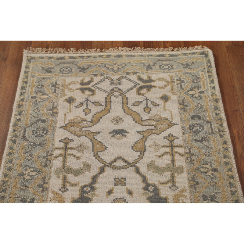 Floral Oushak Oriental Runner Rug Handmade Wool Carpet - 2'5"x 11'6"