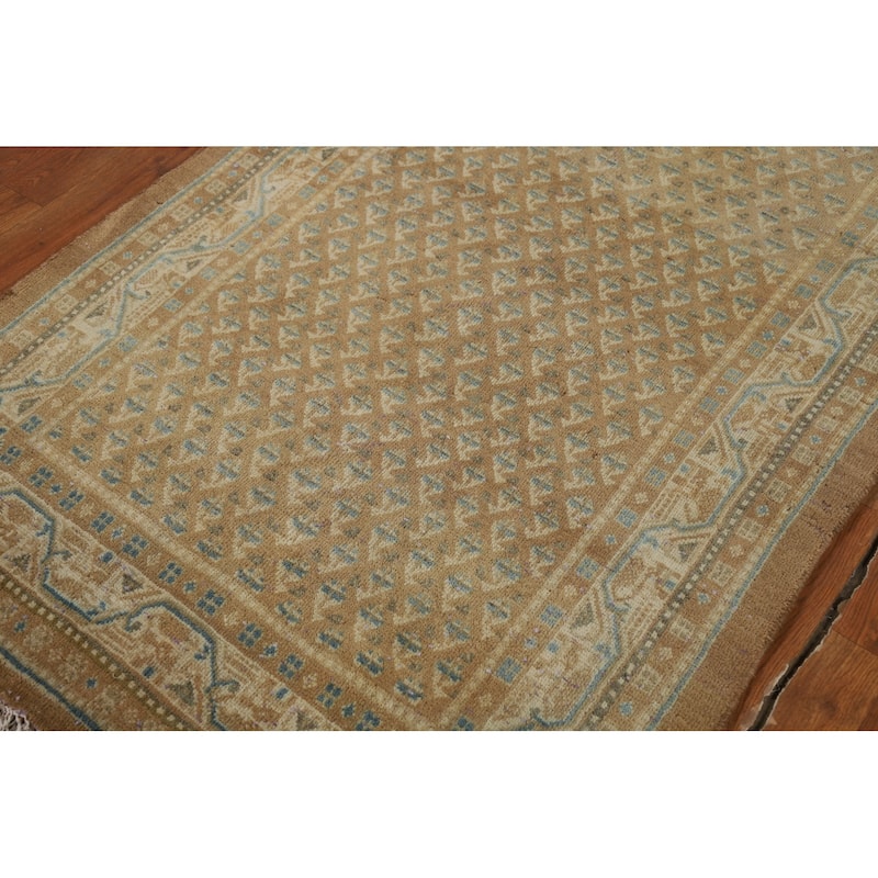 Brown Rust Botemir Persian Vintage Runner Rug Hand-Knotted Wool Carpet - 3'5"x 9'11"