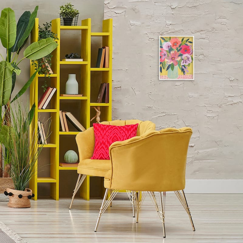 Stupell Vibrant Pink Bouquet on Yellow Framed Giclee Art Design By Suzanne Allard