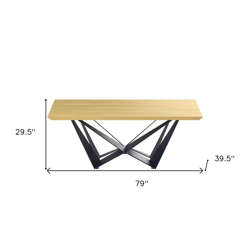 HomeRoots 79" Natural and Black Wood and Metal Trestle Base Dining Table - 79.00 in. x 29.50 in. x 39.50 in.