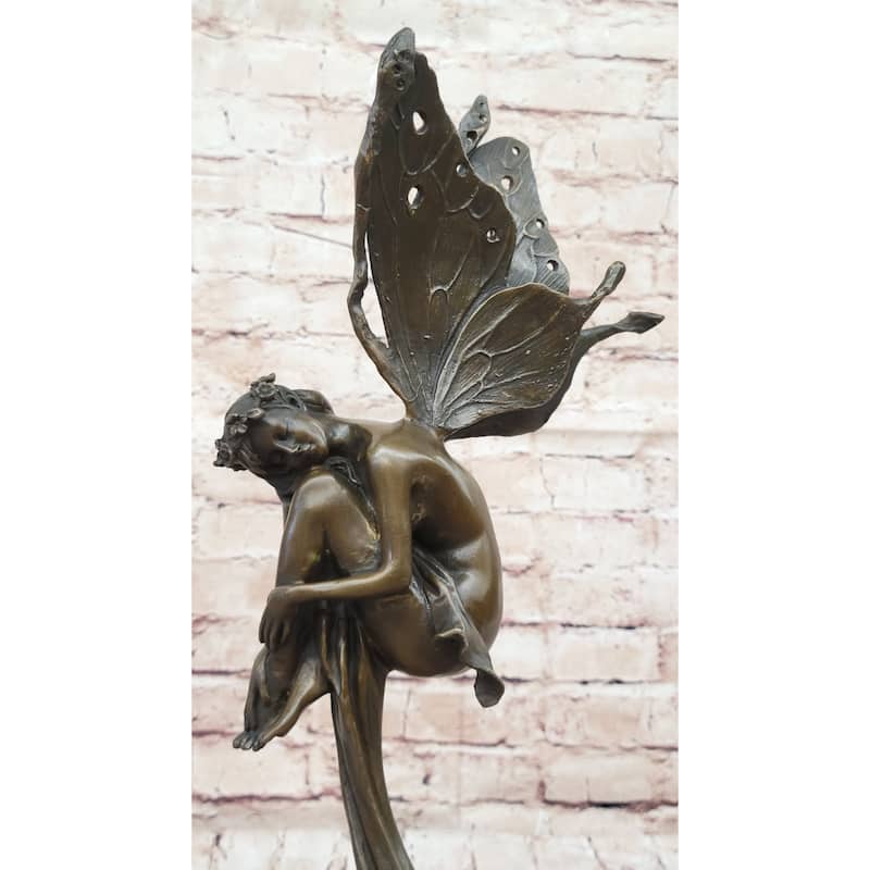 Sleeping Winged Fairy Angel Nymph Bronze Fantasy Statue Sculpture Collectible 15.5 Inches X 6 Inches