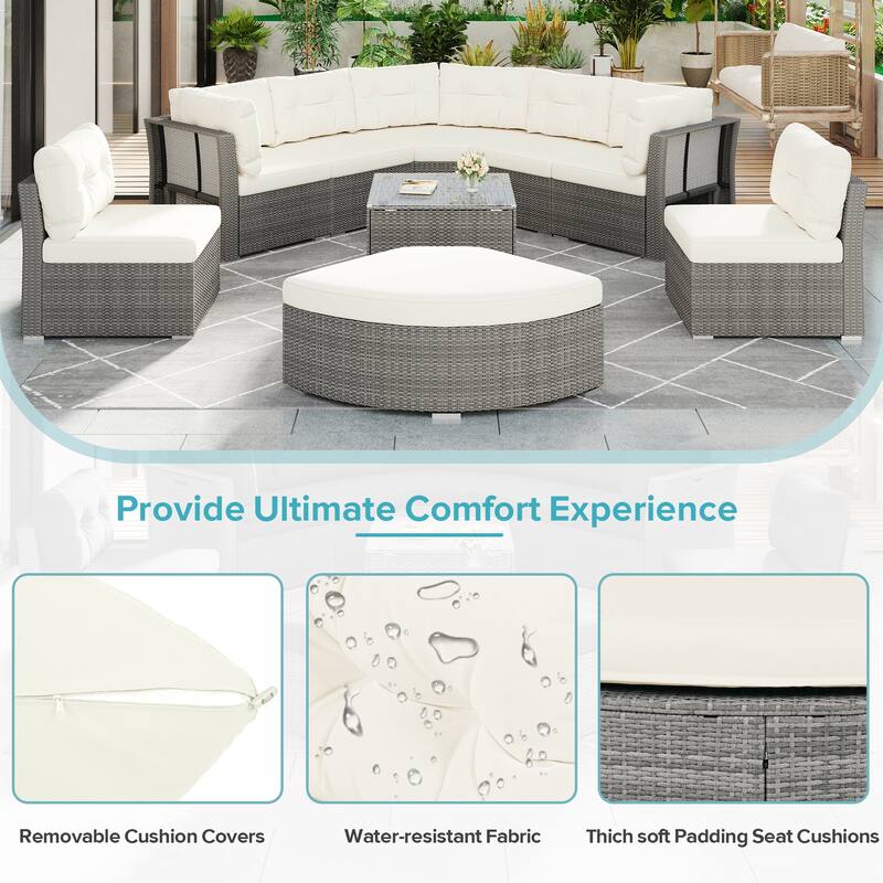 Outdoor 9-Piece Sectional Sofa Set with Coffee Table