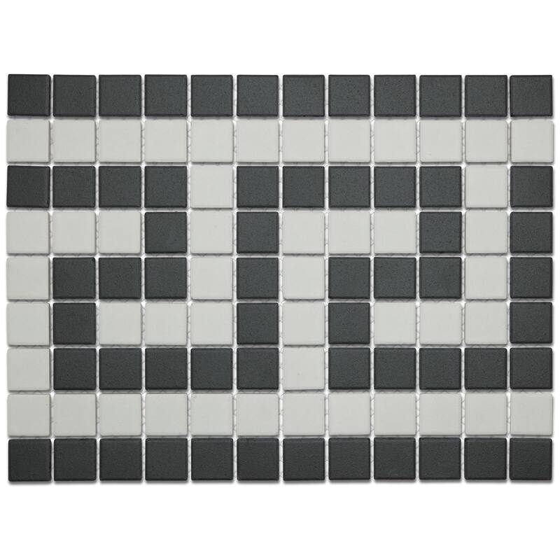Merola Tile Gotham 1" Greek Key Border Unglazed Black and White 8-3/4" x 11-3/4" Porcelain Mosaic Floor and Wall Tile