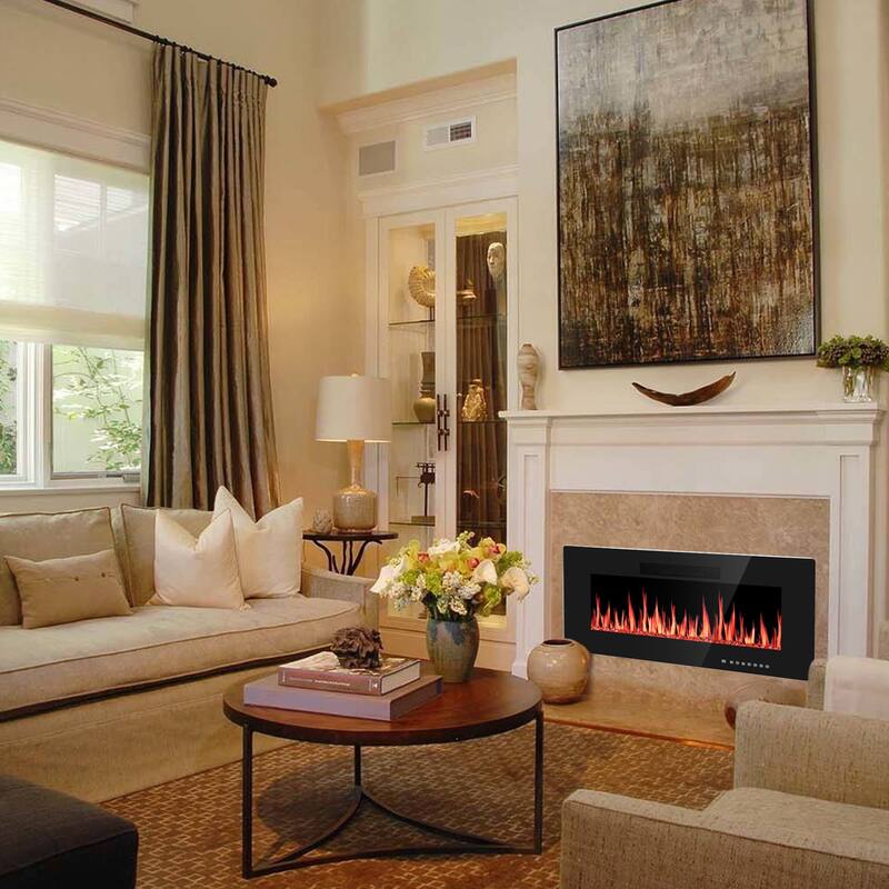 Electric Fireplace Insert, 750/1500W Electric Heater, Adjustable Flame Color, Remote Control, Timer