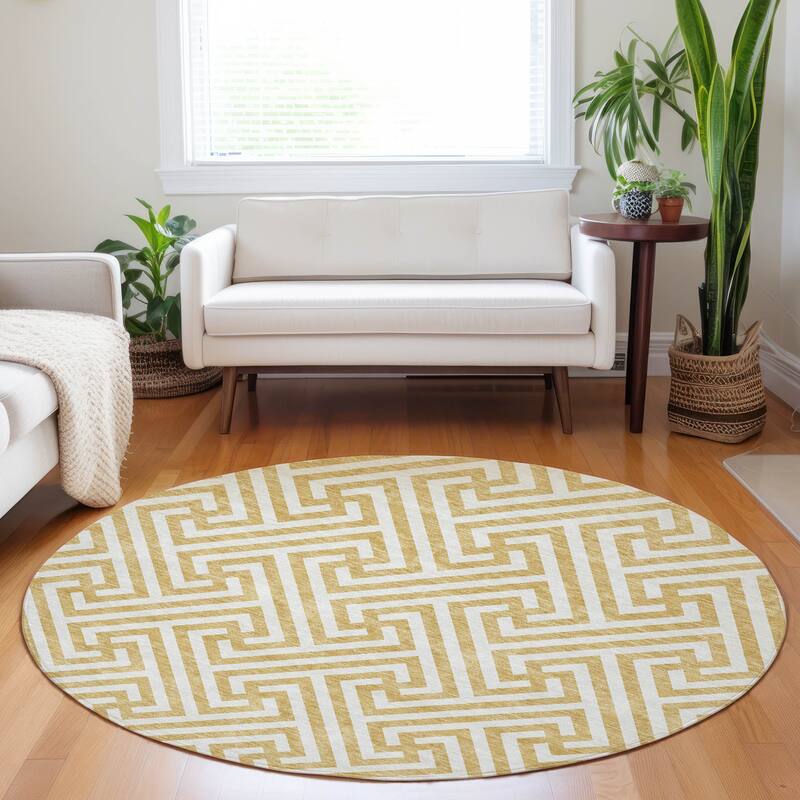Premium Washable Super Soft Modern Geo Mayfield Rug - Gold - 8' x 8' - Round