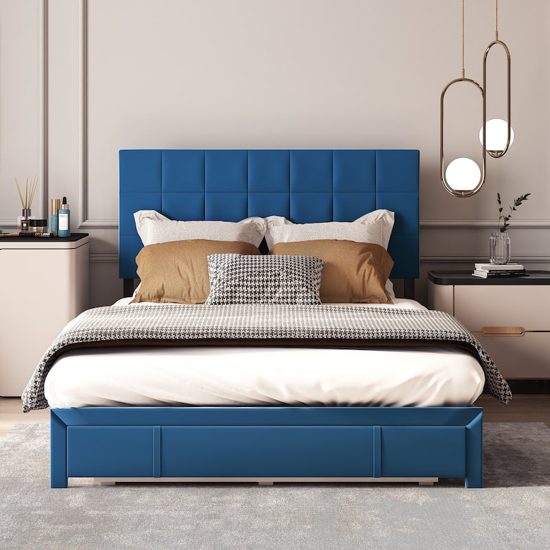 Velvet Upholstered Platform Bed Frame