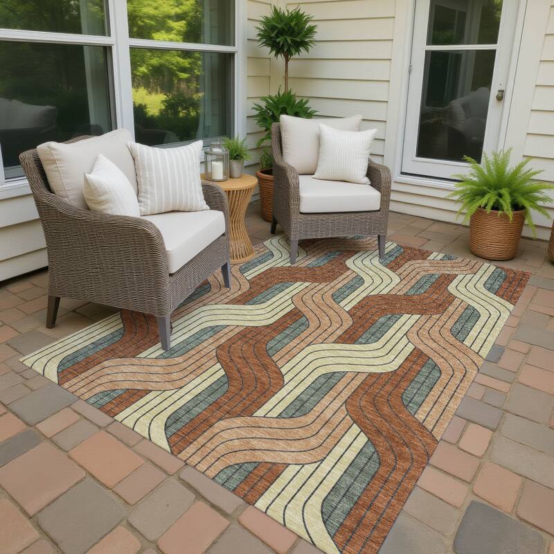 Machine Washable Indoor/ Outdoor Modern Pathway Chantille Rug - Paprika - 2'6" x 3'10"