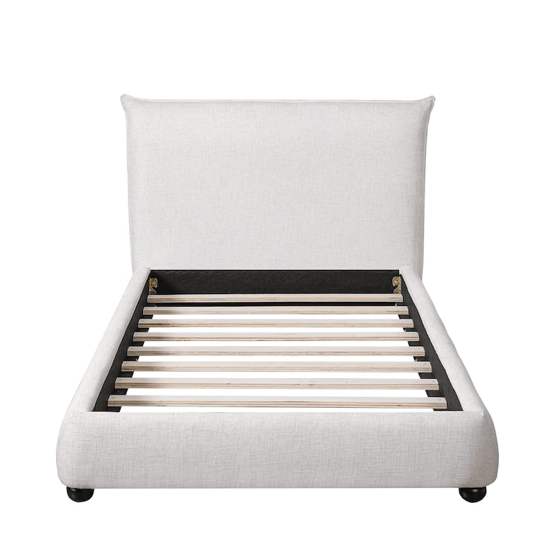 Twin Size Upholstered Platform Bed with Linen Pillow-Back Headboard