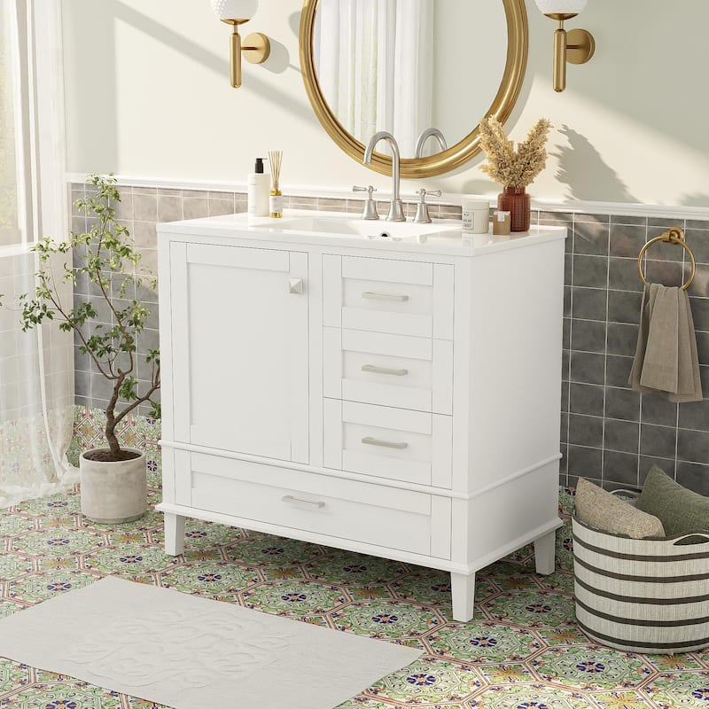 GDFStudio - Aurea Wood & Ceramic 36" Bathroom Vanity with Sink, Soft-Close Door & 3 Drawers