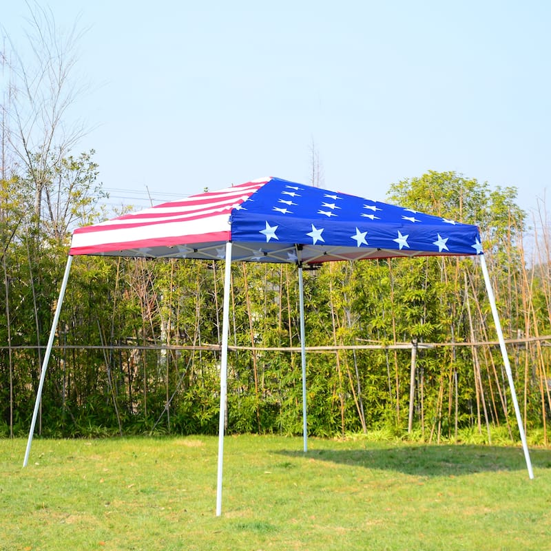 Outsunny 10'x 10' Outdoor Canopy Pop Up Event Tent with Slanted Legs for Events, Weddings, & Parties, American Flag