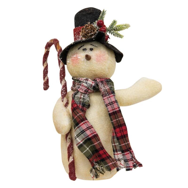 Plaid Scarf & Top Hat Candy Cane Snowman