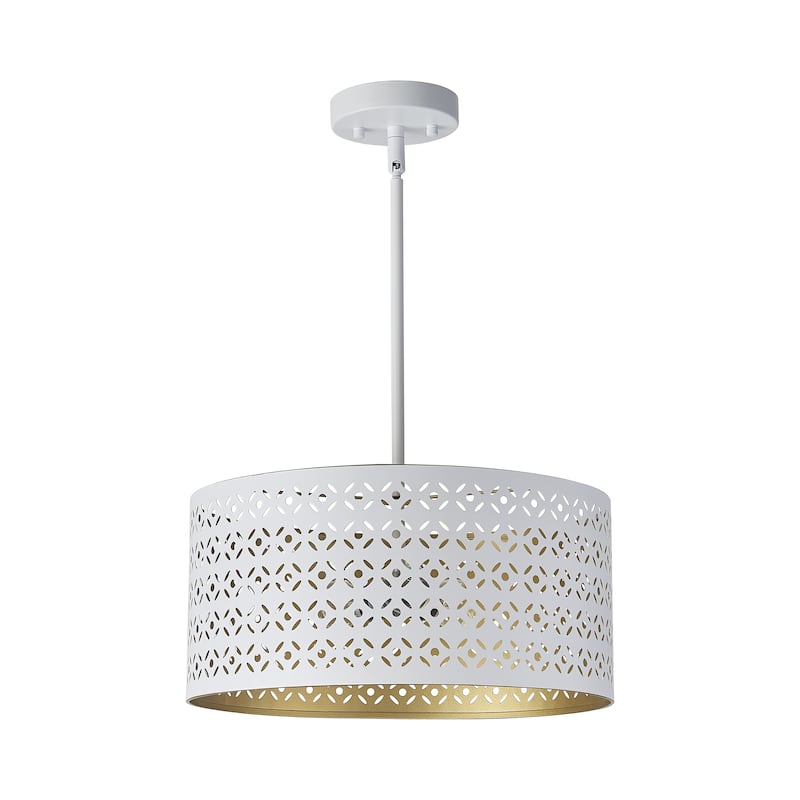 3 Light Drum Pendant in White Finish - 7"H x 15"W x 15"D
