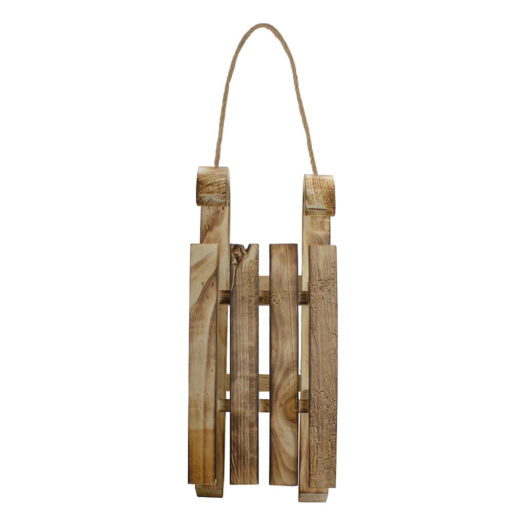 15.5" Rustic Brown Sleigh On Twine Rope Christmas Wall Decor