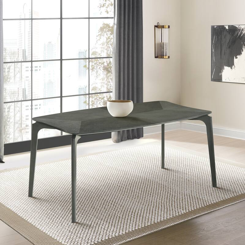 Kalia Mid-Century Black or Walnut Wood 63" Rectangle Dining Table - Grey