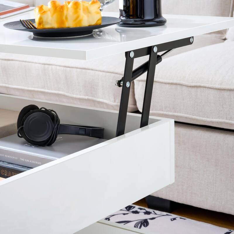 39.3" Lift Top Coffee Table with Hidden Compartment, 2 Storage Drawers and Adjustable LED Lights