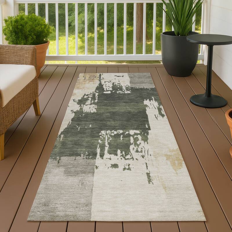 Machine Washable Indoor/ Outdoor Contemporary Fusion Chantille Rug - Olive - 2'3" x 7'6"