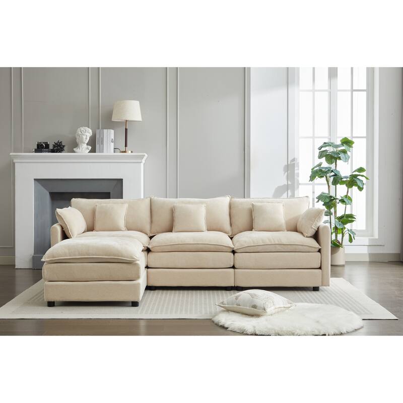 Modern L Modular Sectional Sofa with Removable Ottoman and Supportive Cushions for Living Room and Guest Room