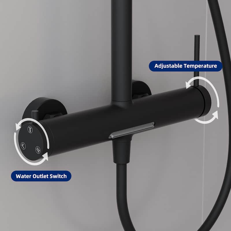 Modland Wall Mount 3-Function Shower System with 10" Rainfall, 1.59GPM, Matte Black/Rose Gold/Chrome