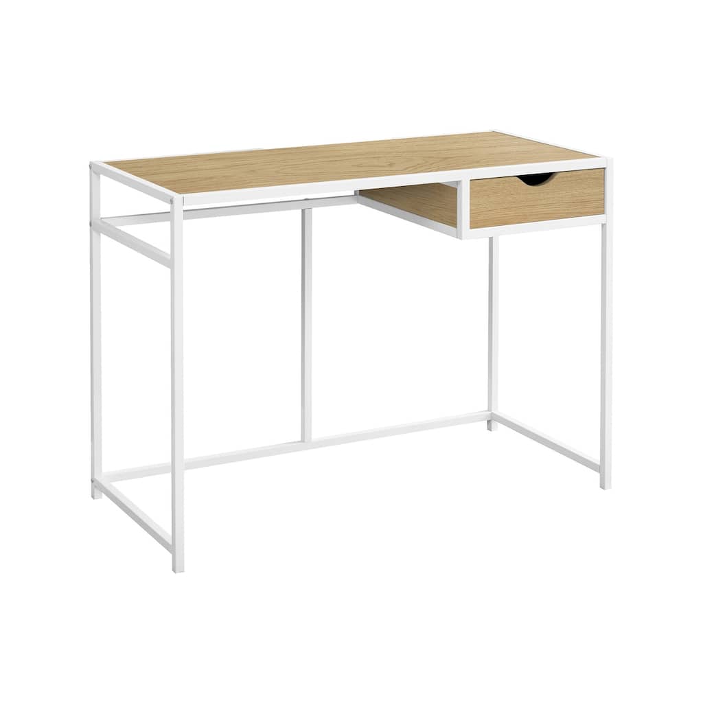 Computer Desk, Home Office, Laptop, Storage Drawer, 42"l, Work, Natural Laminate, White Metal, Contemporary, Modern