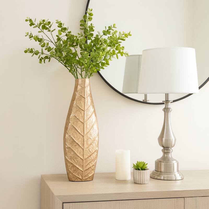 Metal Sleek Leaf Vase - Gold