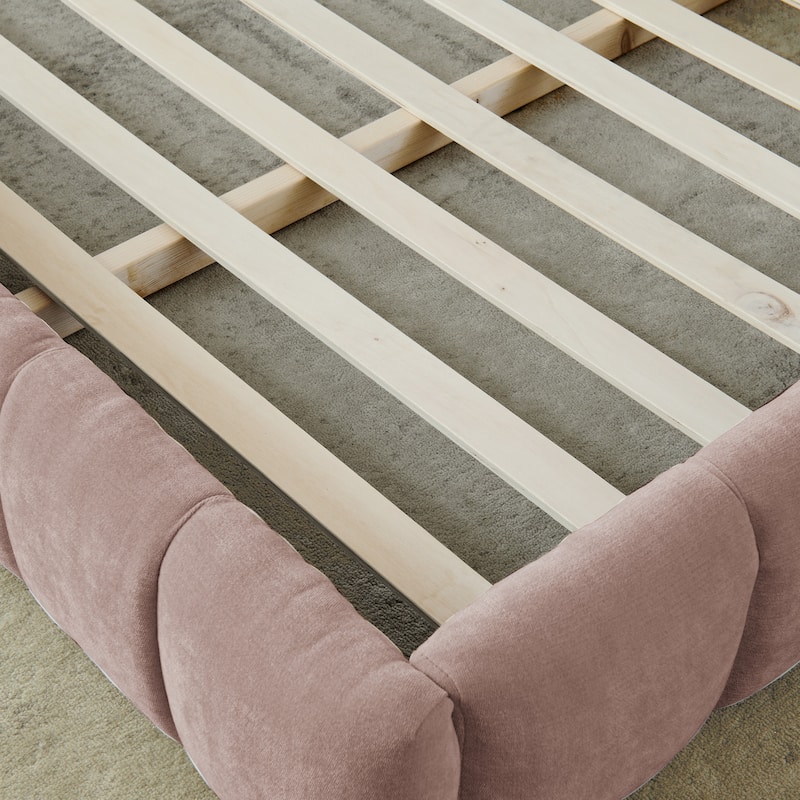 Block Thick Chenille Low Profile Platform Bed Fabric Upholstered Bedframe with Headboard Solid Wood Frame - Optional Storage Bed