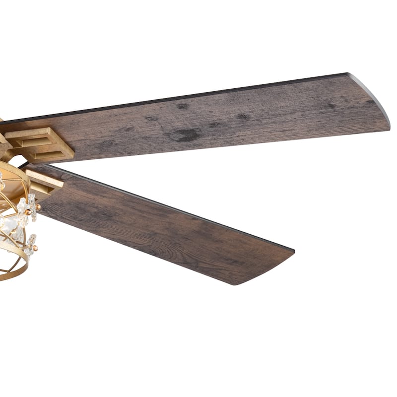 52" Reversible 5-Blade Farmhouse Glam Floral Glass Caged Ceiling Fan with Light and Remote
