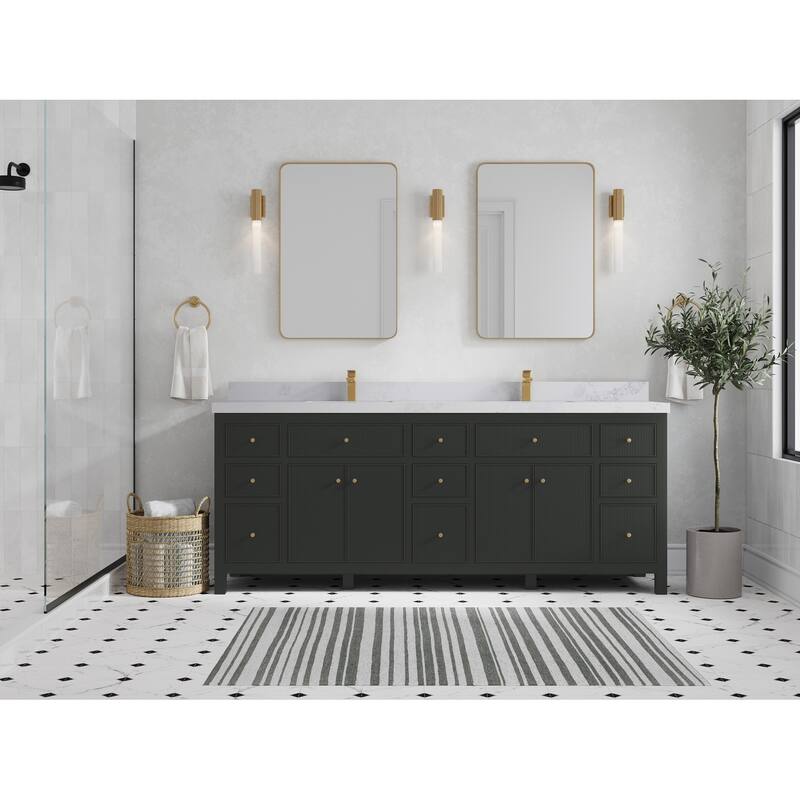 Willow Collections 84 in. W x 22 in. D Sonoma Free Standing Reeded Double Sink Bathroom Vanity with Countertop - 2" Calacatta Nuvo - Black top