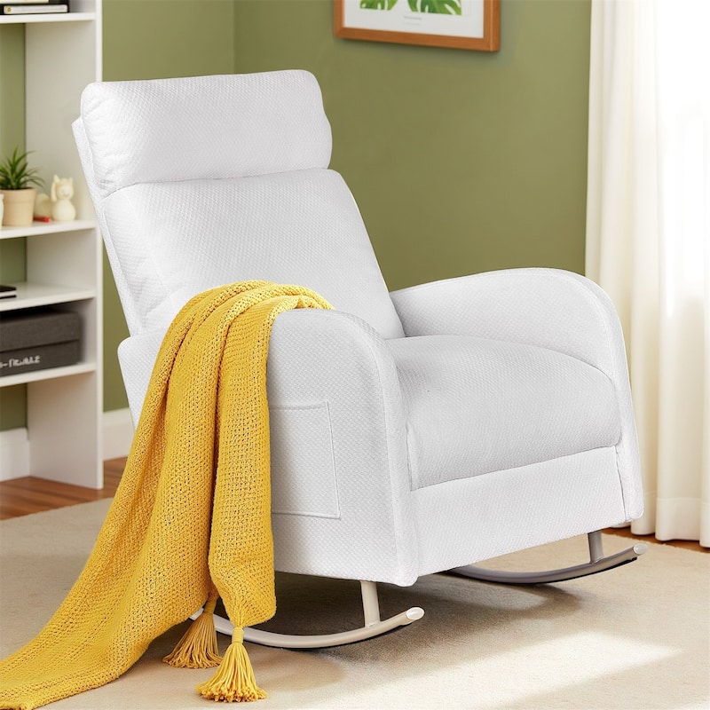 Accent Rocking Chair, Upholstered Nursery Glider Rocker for Baby and Kids, Comfy Armchair Lounger with Footrest - White