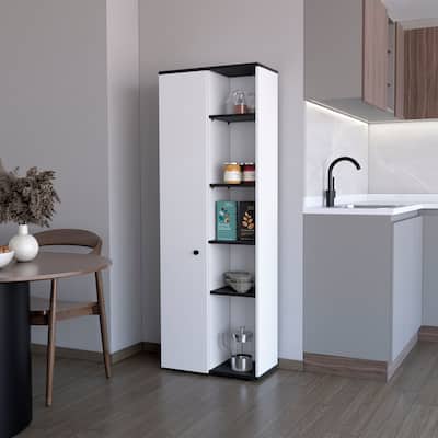 White and Black 1-Door Multistorage Kitchen Pantry