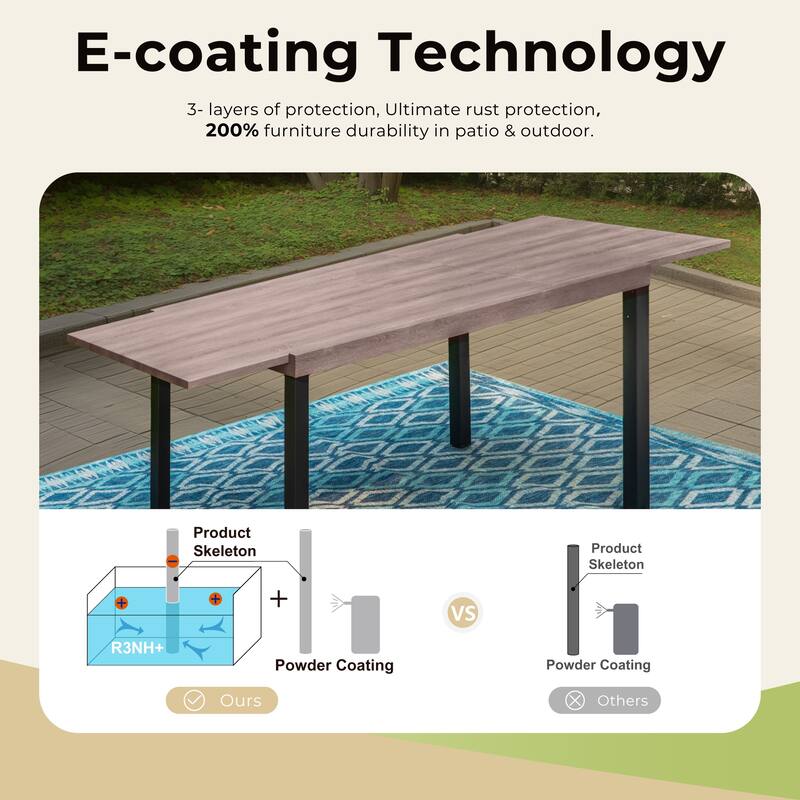 7/9-piece Patio Dining Set, Expendable Rectangular Outdoor Dining Table with Rattan Chairs