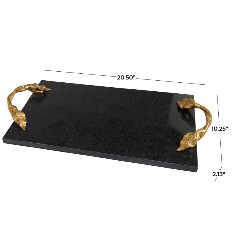 Black Marble Oval or Rectangle Tray with Gold Leaf Handles