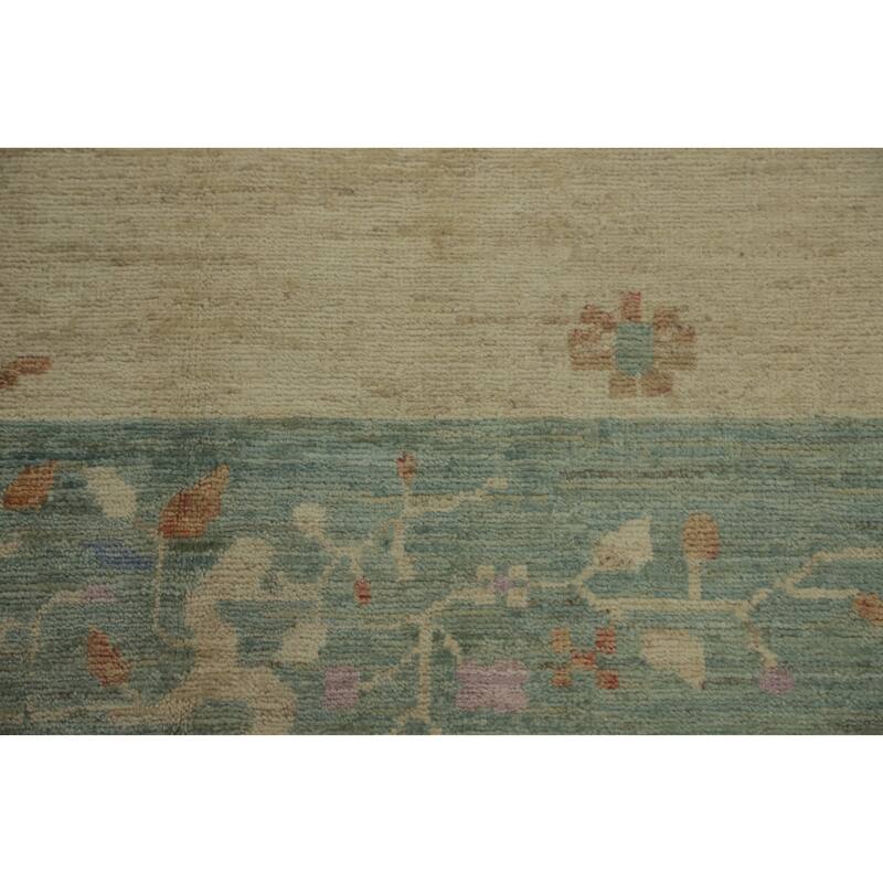 Hand Knotted Oriental 100% Wool Carpet Traditional Floral Beige & Ivories Art Deco Area Rug - 6' 9'' X 7' 1''