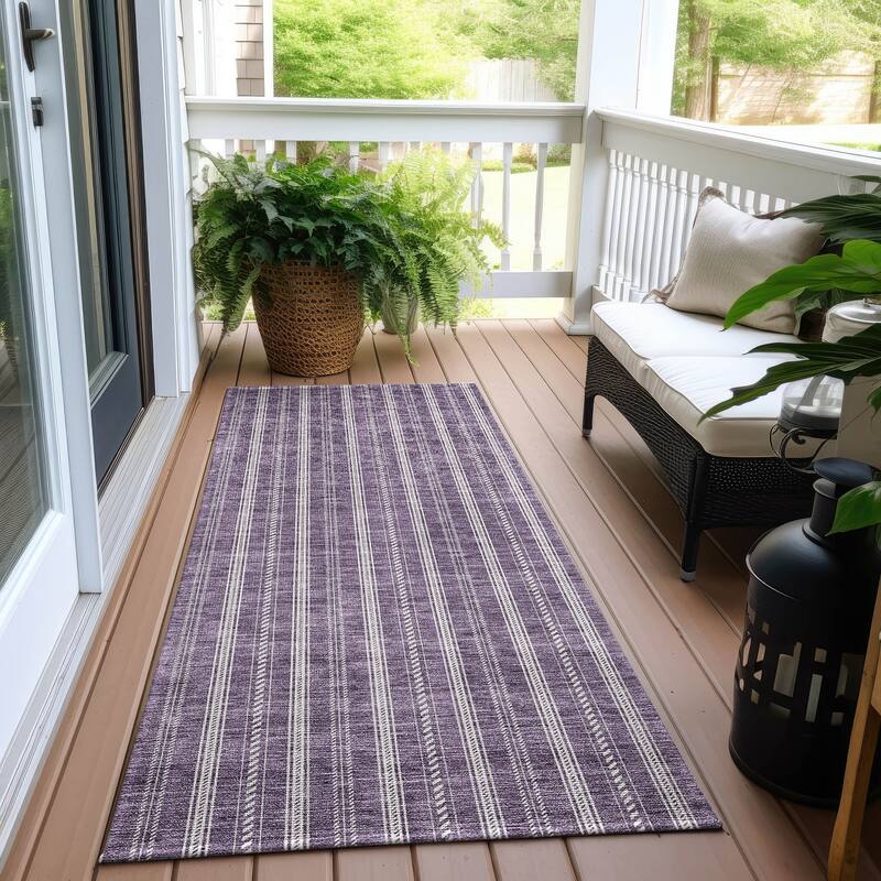 Machine Washable Indoor/ Outdoor Chantille Stripe Twist Rug - Purple - 2'3" x 7'6"