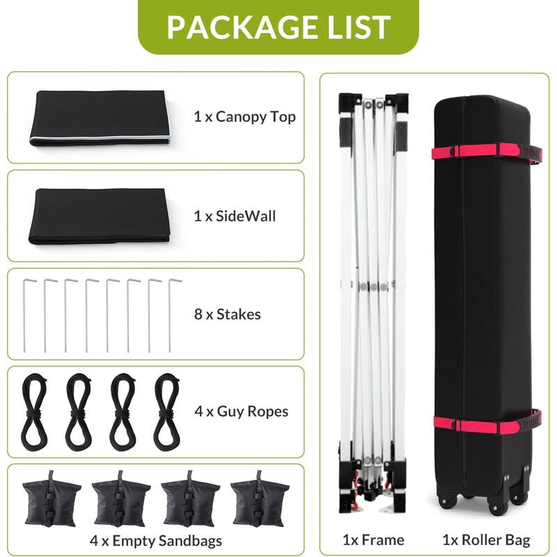 10x10ft Portable Instant Pop Up Canopy Tent with 1 Sidewall for Parties, Camping, Beach - N/A