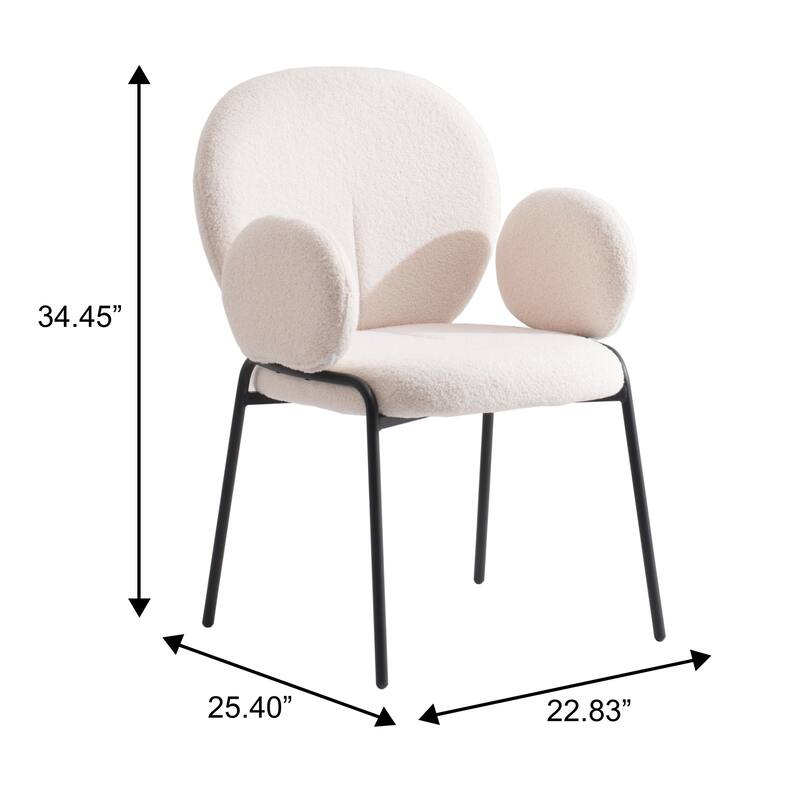 Celestial Modern Boucle Upholstered Accent Dining Chairs with Black Iron Legs and Plush Seating for Living/Dining Room